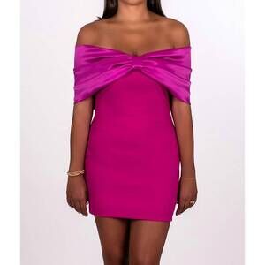 NEW HYFVE off shoulder oversized bow dress in pink